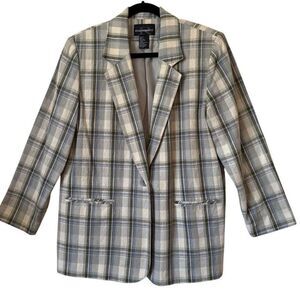 Vintage 80’s 90’s Requirements Linen Blend Plaid Blazer Sz 14 Preppy, Coastal
